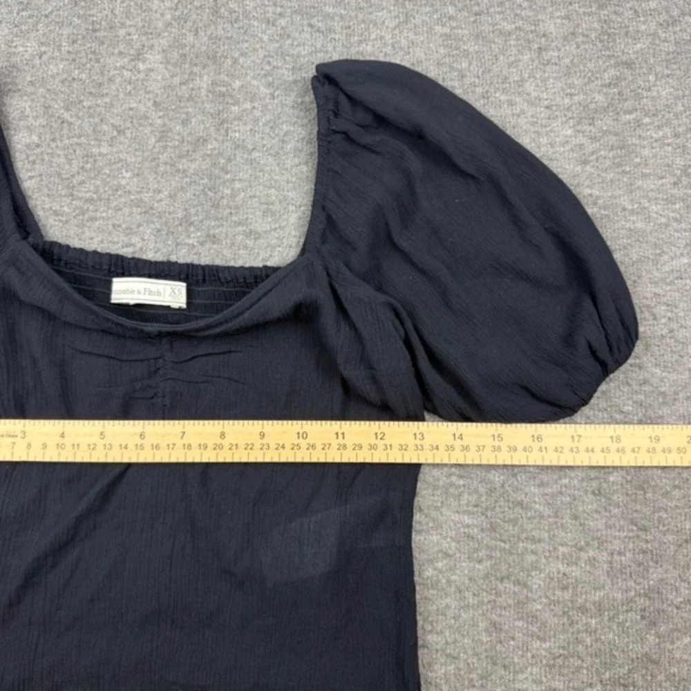 Abercrombie & Fitch Puff Sleeve Top Women's XS Black Smocked Back Square‎ Neck